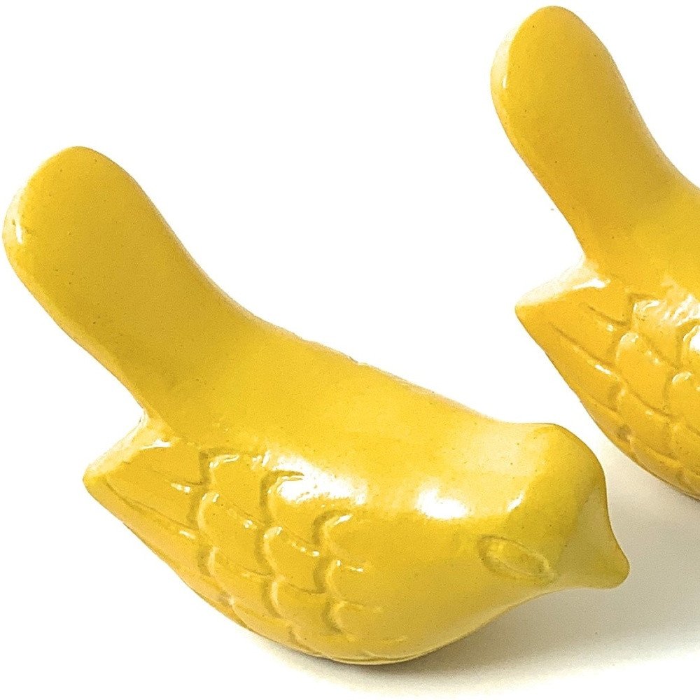 Set of Two Yellow Metal Bird Tabletop Sculpture