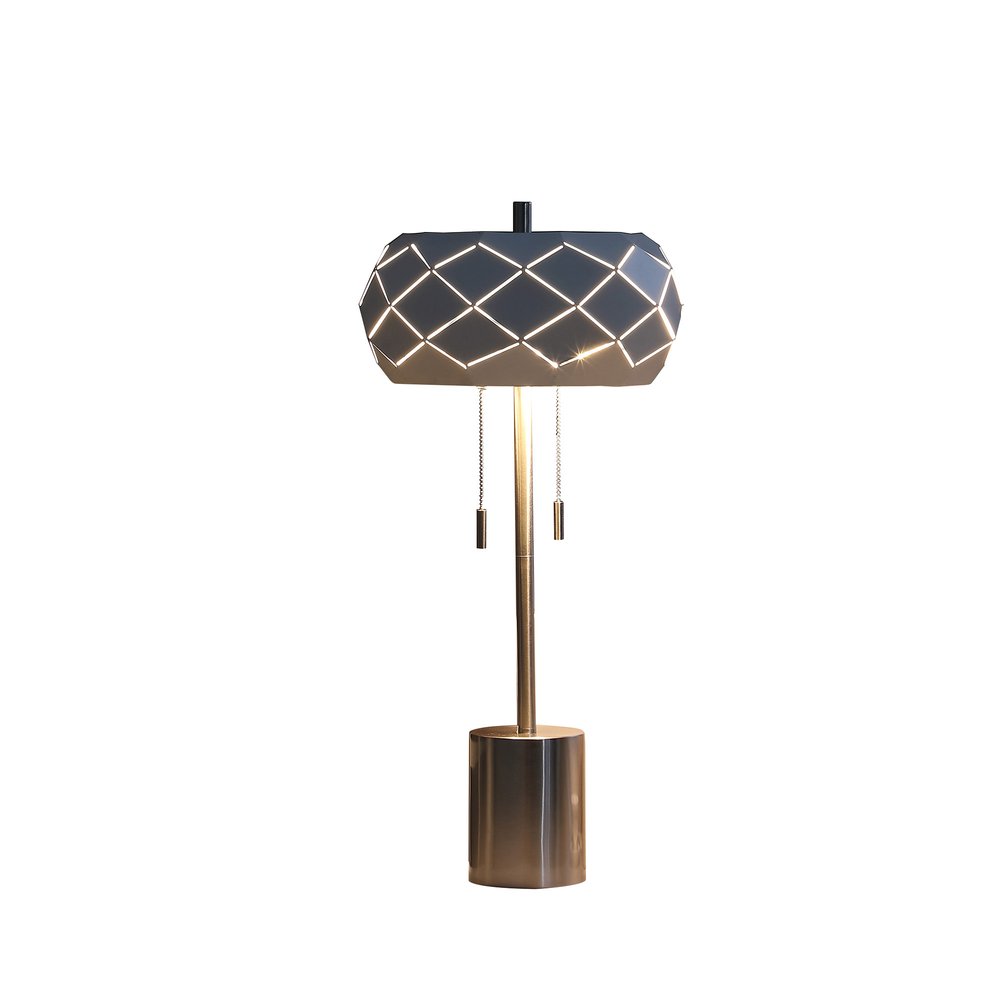 28" Silver Metal Table Lamp With Geometric Laser Cut Metal Shade. Table lamp isolated on a plain white background, in a silver metal finish.
