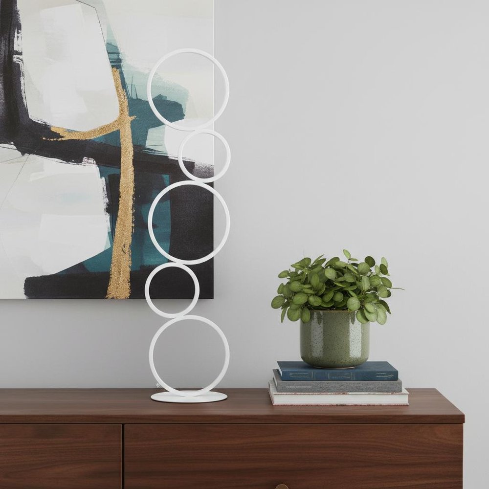 39" White Metal Five Circle Geometric Sculpture LED Table Lamp