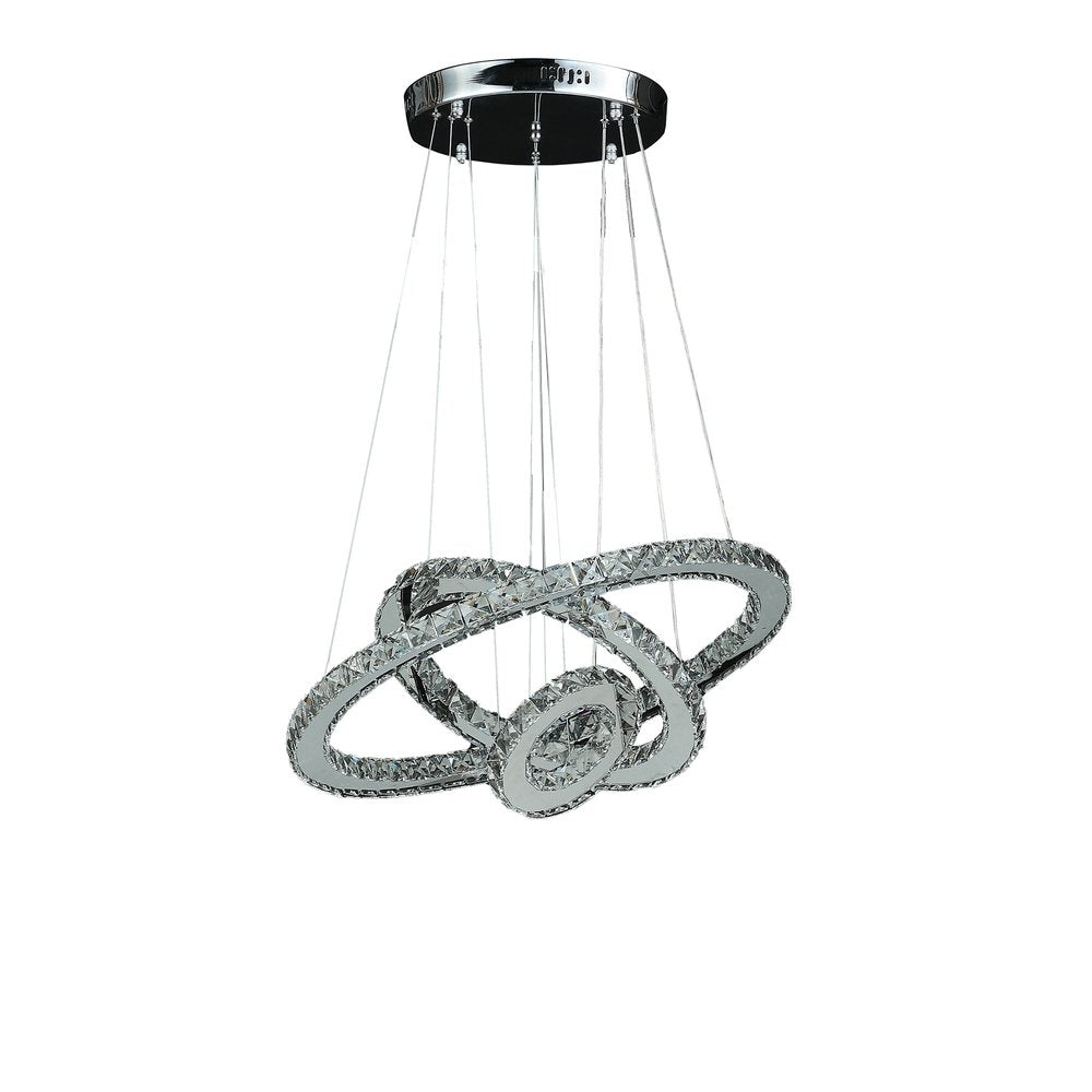 Silver Metal and Crystals LED Dimmable Chandelier on a white background