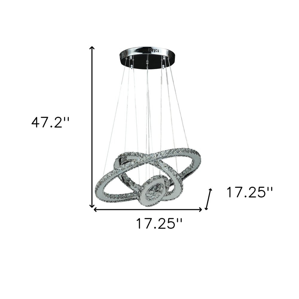 Silver Metal and Crystals LED Dimmable Chandelier on a white background