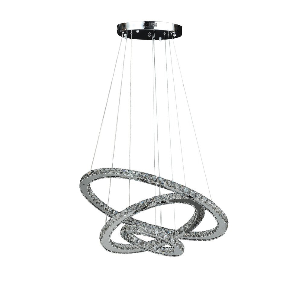 Silver Metal and Crystals LED Dimmable Chandelier on a white background