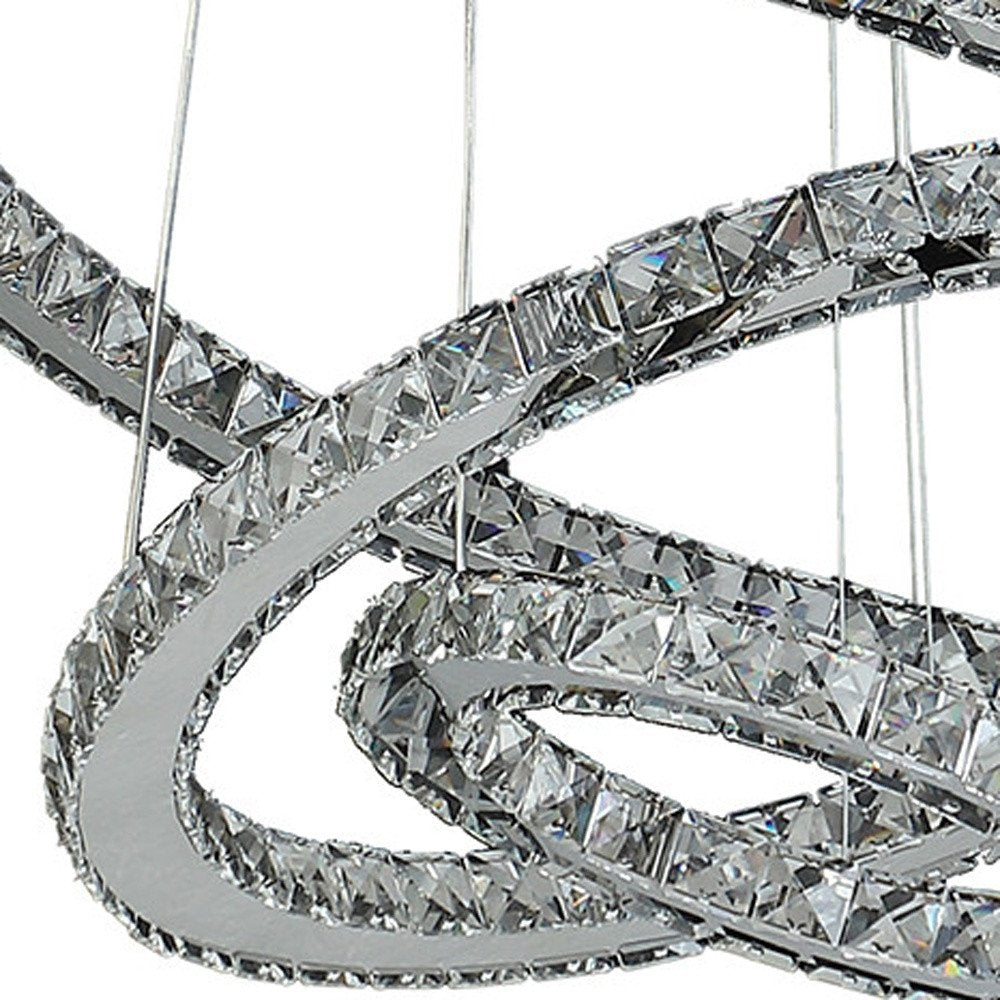 Silver Metal and Crystals LED Dimmable Chandelier on a white background