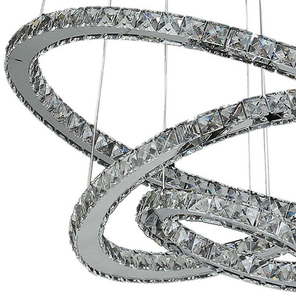 Silver Metal and Crystals LED Dimmable Chandelier on a white background
