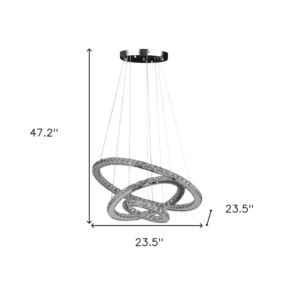 Silver Metal and Crystals LED Dimmable Chandelier on a white background