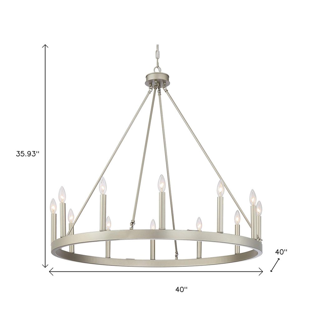 Silver Candle Style Twelve Light Metal Dimmable Chandelier on a white background