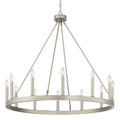Silver Candle Style Twelve Light Metal Dimmable Chandelier on a white background