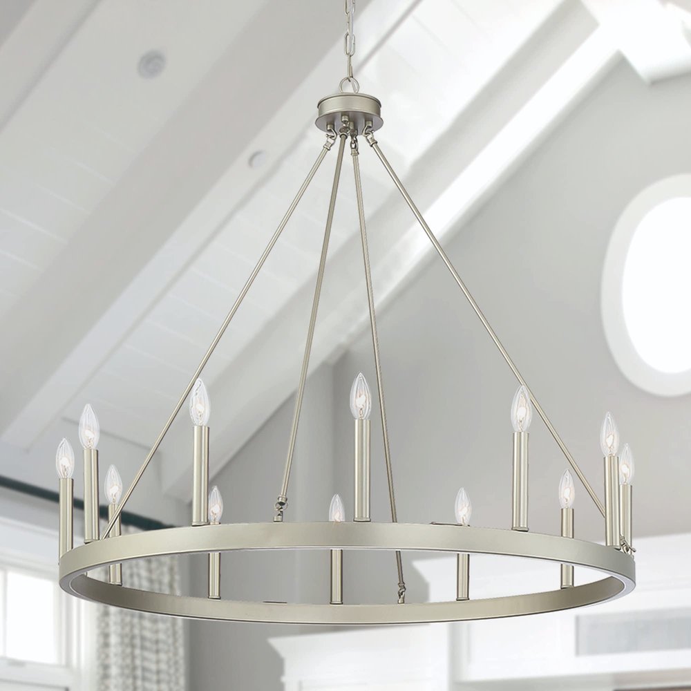 Silver Candle Style Twelve Light Metal Dimmable Chandelier close-up detail
