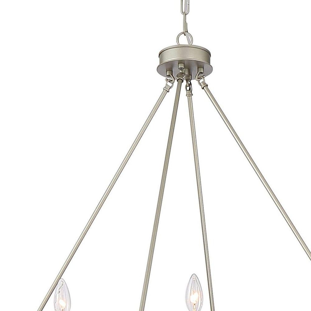 Silver Candle Style Twelve Light Metal Dimmable Chandelier on a white background