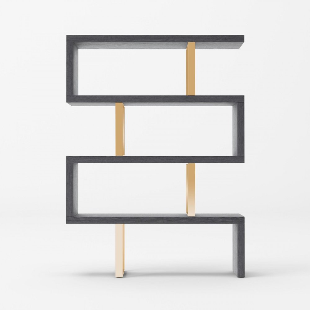 Gold And Gray Four Tier Bookcase on a white background