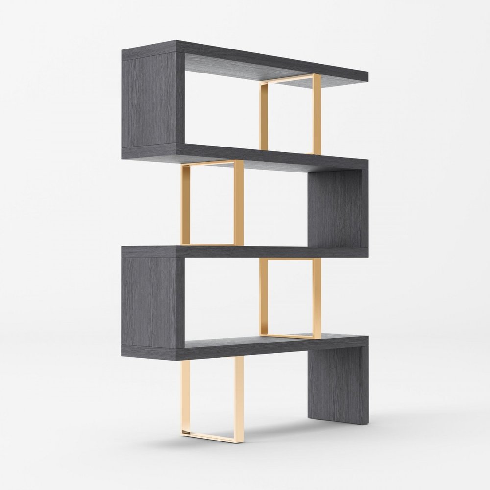 Gold And Gray Four Tier Bookcase on a white background