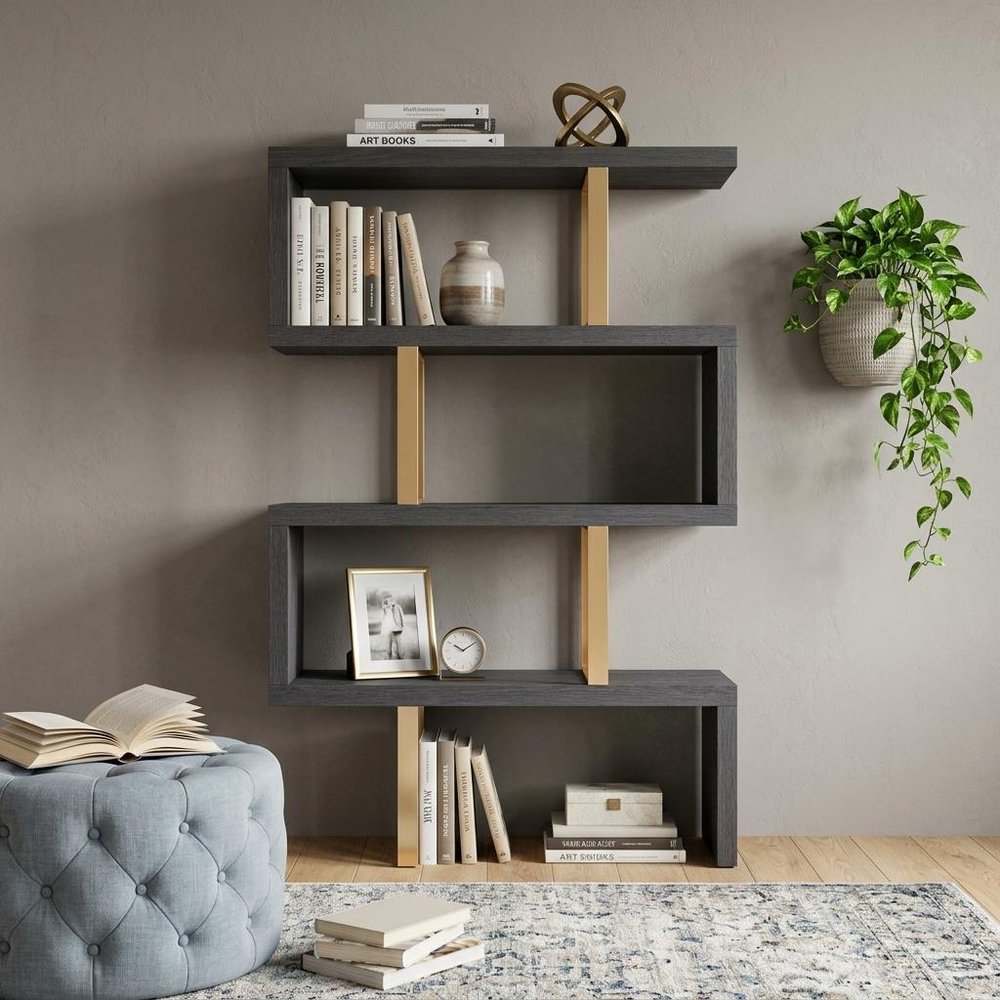 Gold And Gray Four Tier Bookcase in a home interior