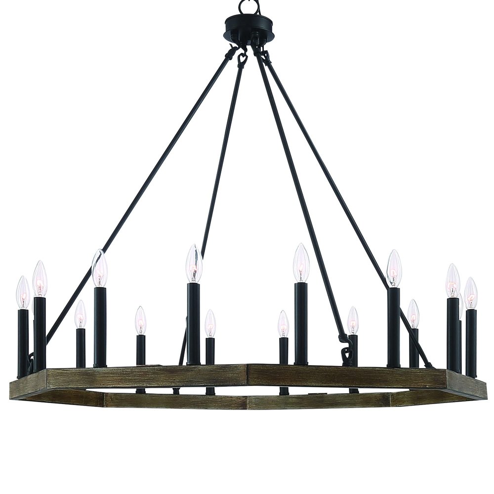 Brown And Black Candle Style Multi Light Metal Dimmable Chandelier on a white background