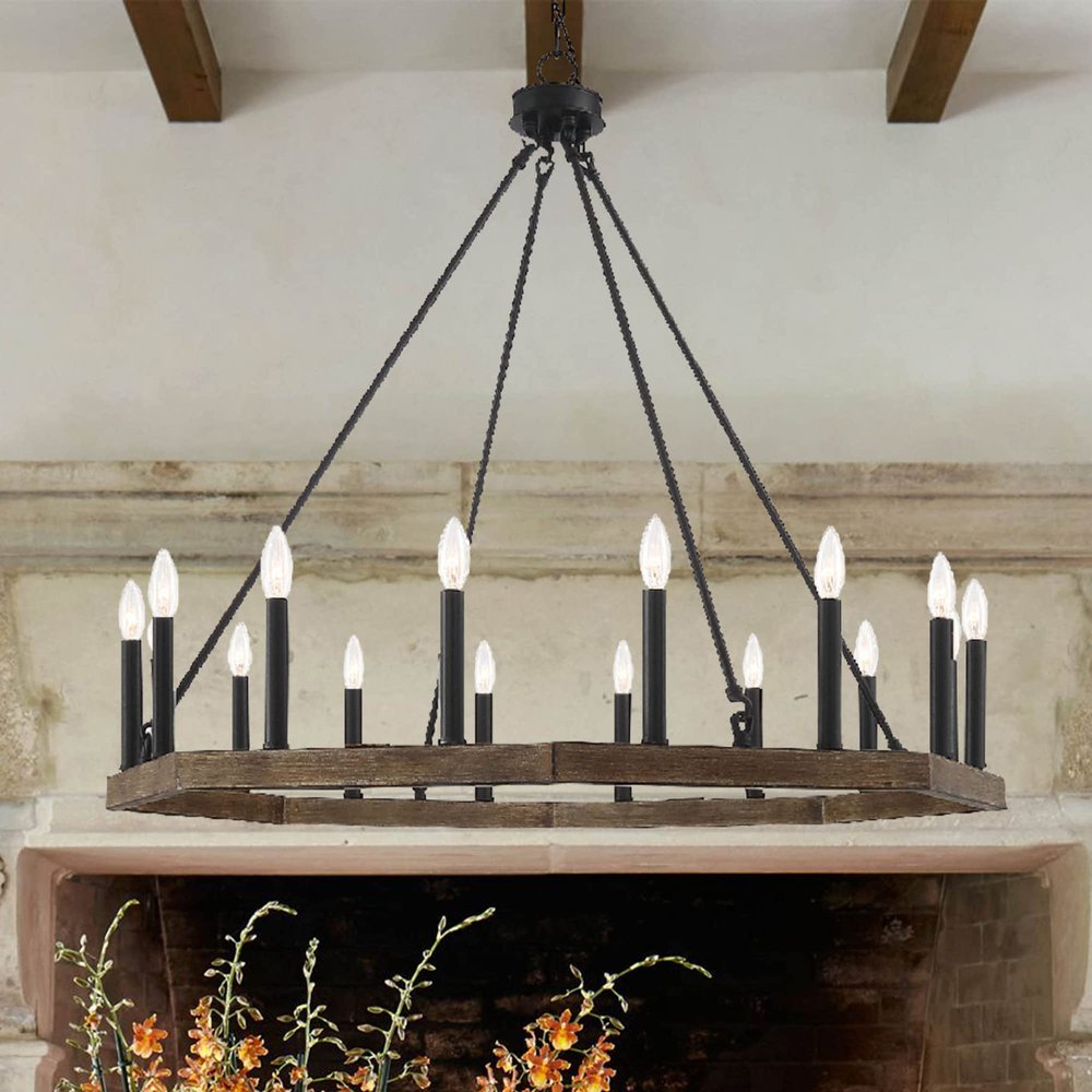 Brown And Black Candle Style Multi Light Metal Dimmable Chandelier in a home interior