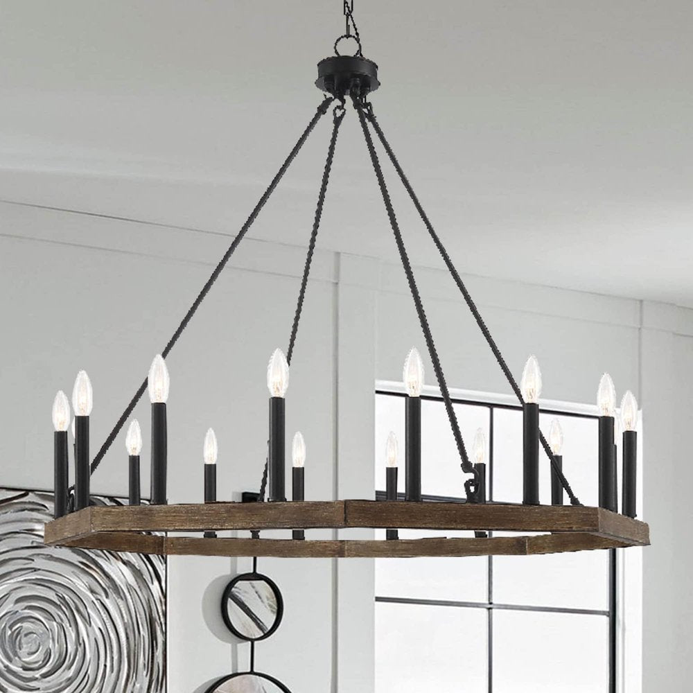 Brown And Black Candle Style Multi Light Metal Dimmable Chandelier on a white background