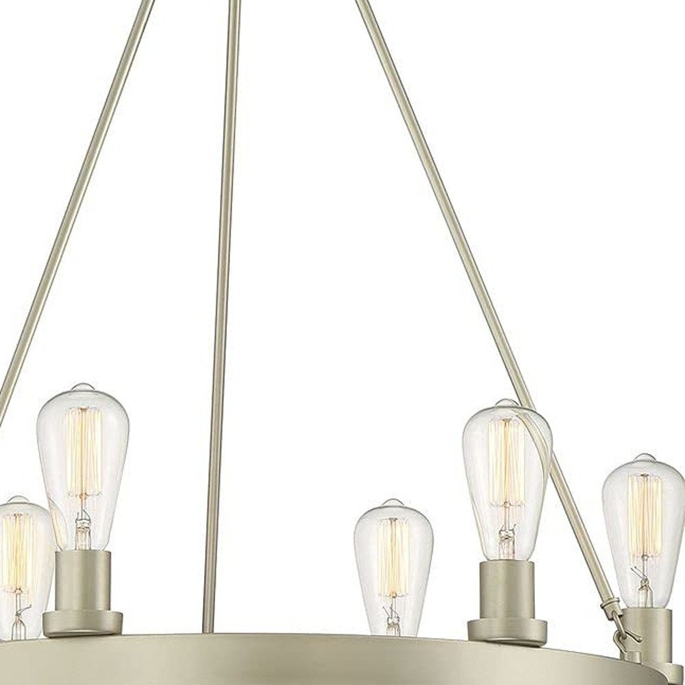 Silver Candle Style Six Light Metal Dimmable Chandelier