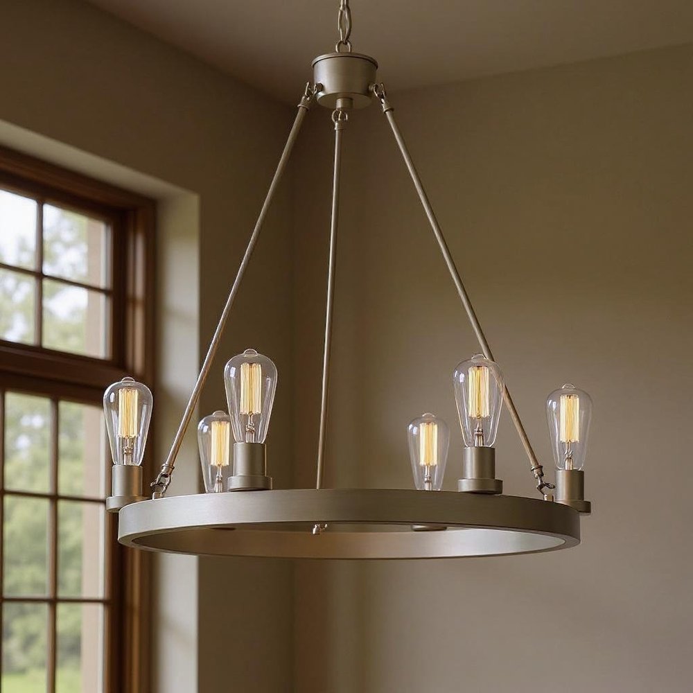 Silver Candle Style Six Light Metal Dimmable Chandelier