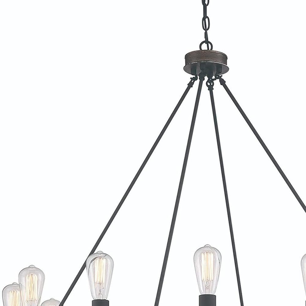 Brown And Black Candle Style Twelve Light Metal Dimmable Chandelier on a white background