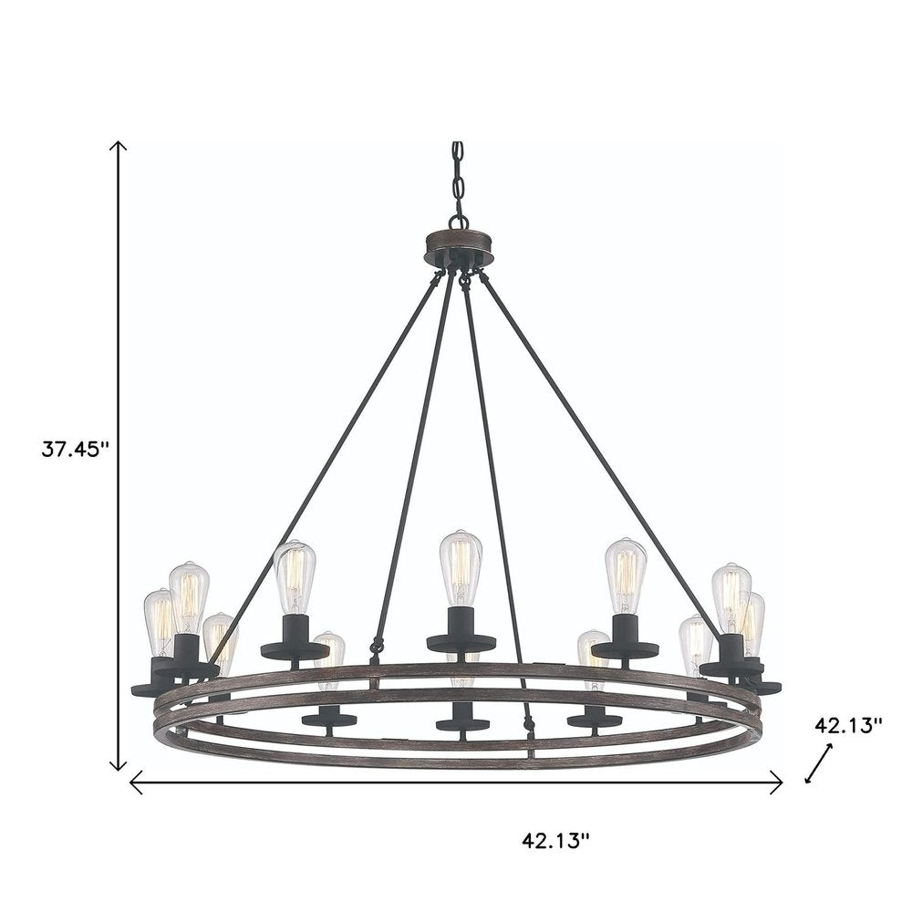 Brown And Black Candle Style Twelve Light Metal Dimmable Chandelier on a white background