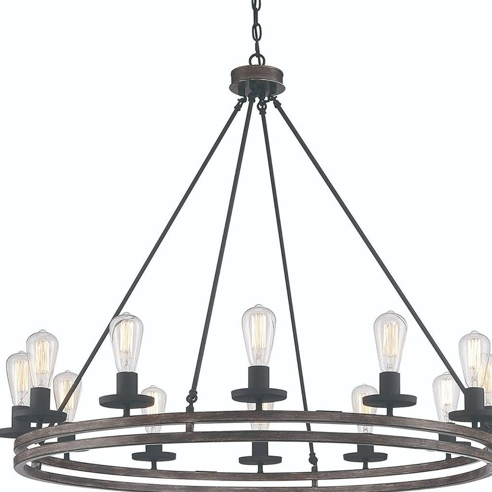 Brown And Black Candle Style Twelve Light Metal Dimmable Chandelier on a white background