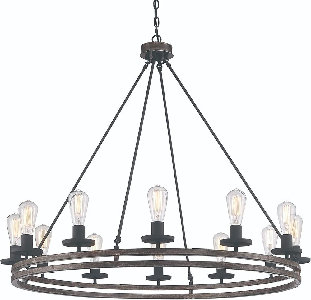 Brown And Black Candle Style Twelve Light Metal Dimmable Chandelier on a white background