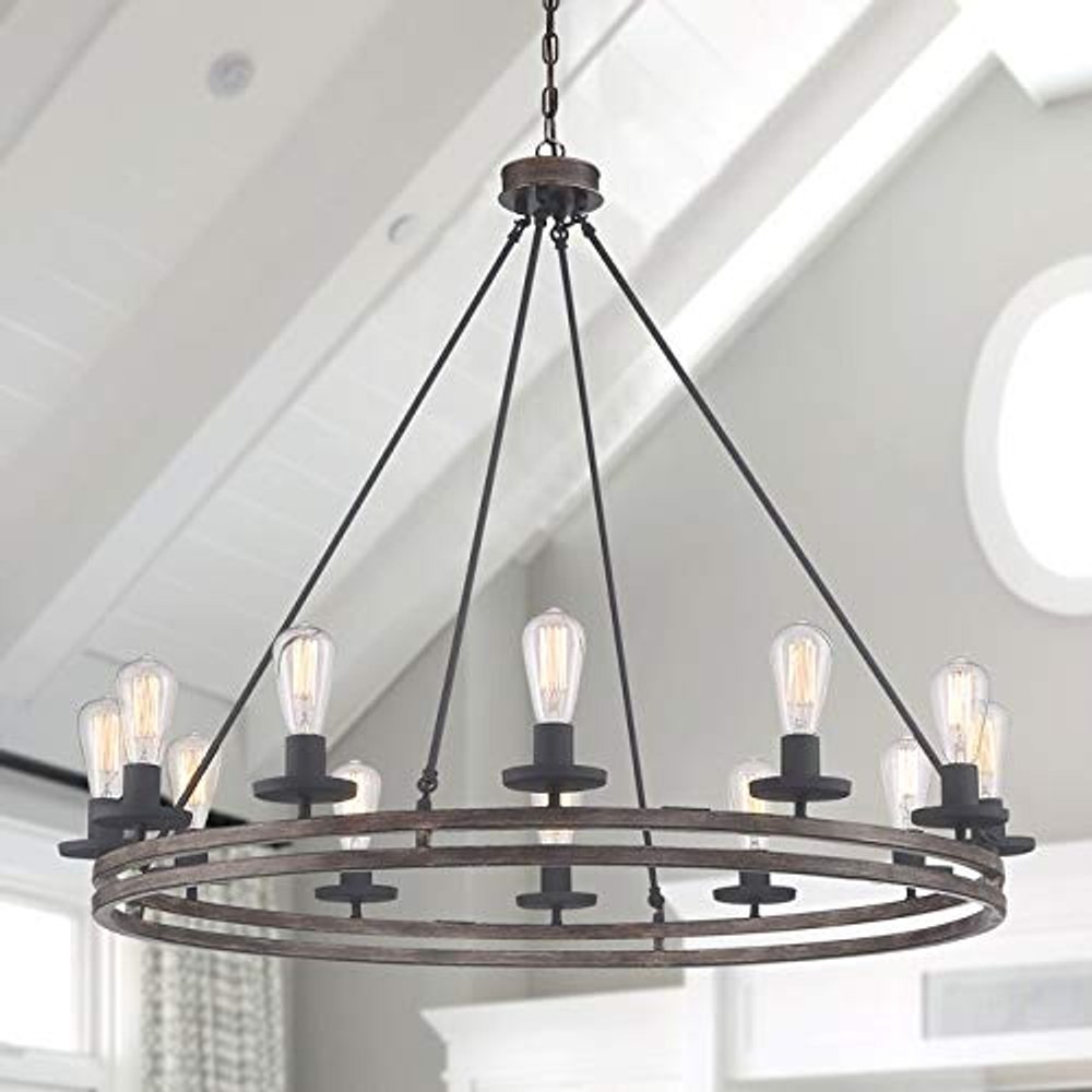 Brown And Black Candle Style Twelve Light Metal Dimmable Chandelier close-up detail