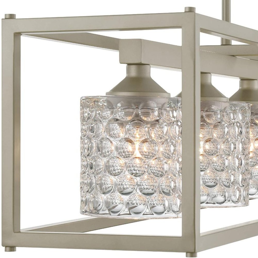 Silver Kitchen Island Five Light Metal Dimmable Chandelier With Clear Shades on a white background