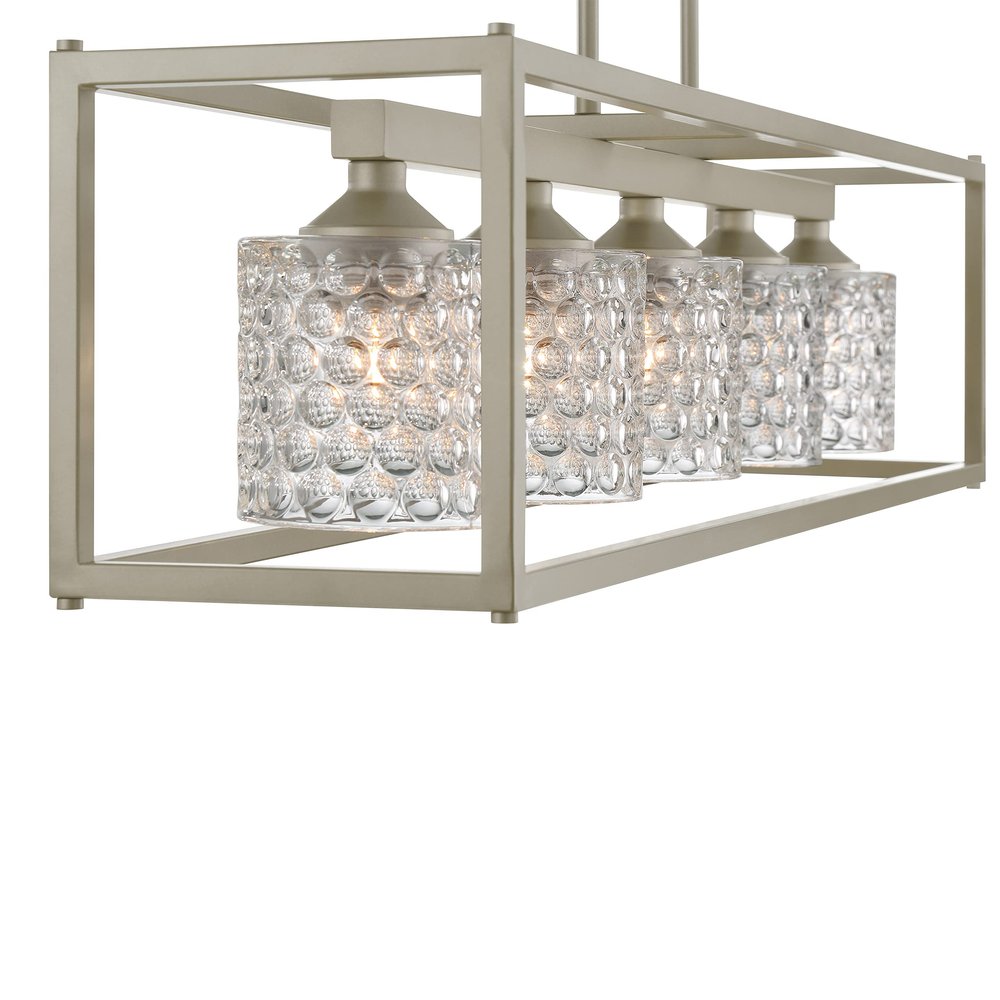Silver Kitchen Island Five Light Metal Dimmable Chandelier With Clear Shades on a white background