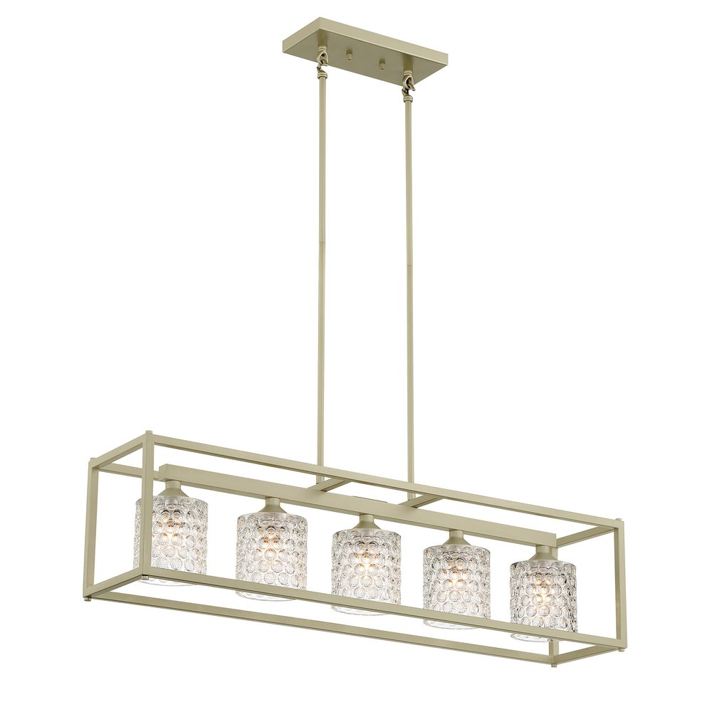 Silver Kitchen Island Five Light Metal Dimmable Chandelier With Clear Shades on a white background