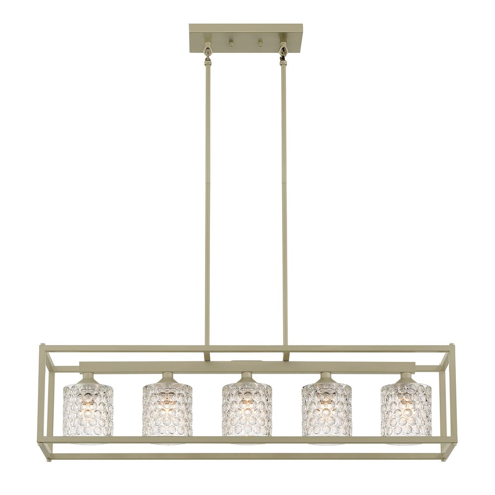Silver Kitchen Island Five Light Metal Dimmable Chandelier With Clear Shades on a white background