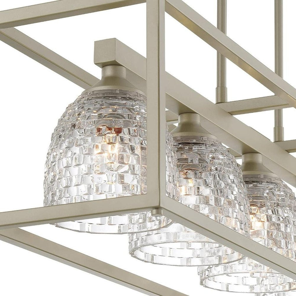 Clear Kitchen Island Five Light Metal Dimmable Chandelier With Clear Shades on a white background