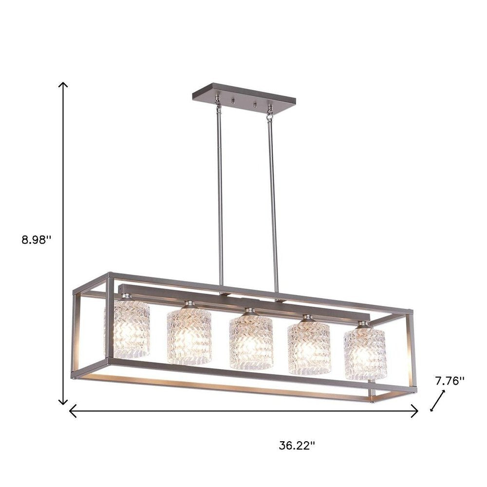Clear Kitchen Island Five Light Metal Dimmable Chandelier With Clear Shades on a white background