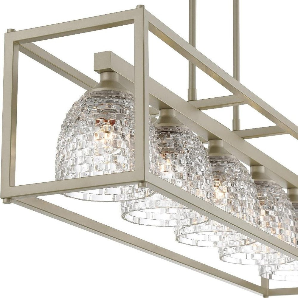 Clear Kitchen Island Five Light Metal Dimmable Chandelier With Clear Shades on a white background