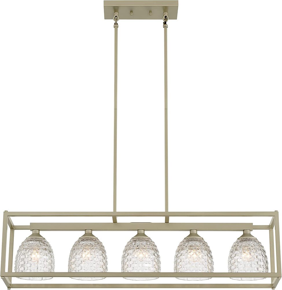 Clear Kitchen Island Five Light Metal Dimmable Chandelier With Clear Shades on a white background