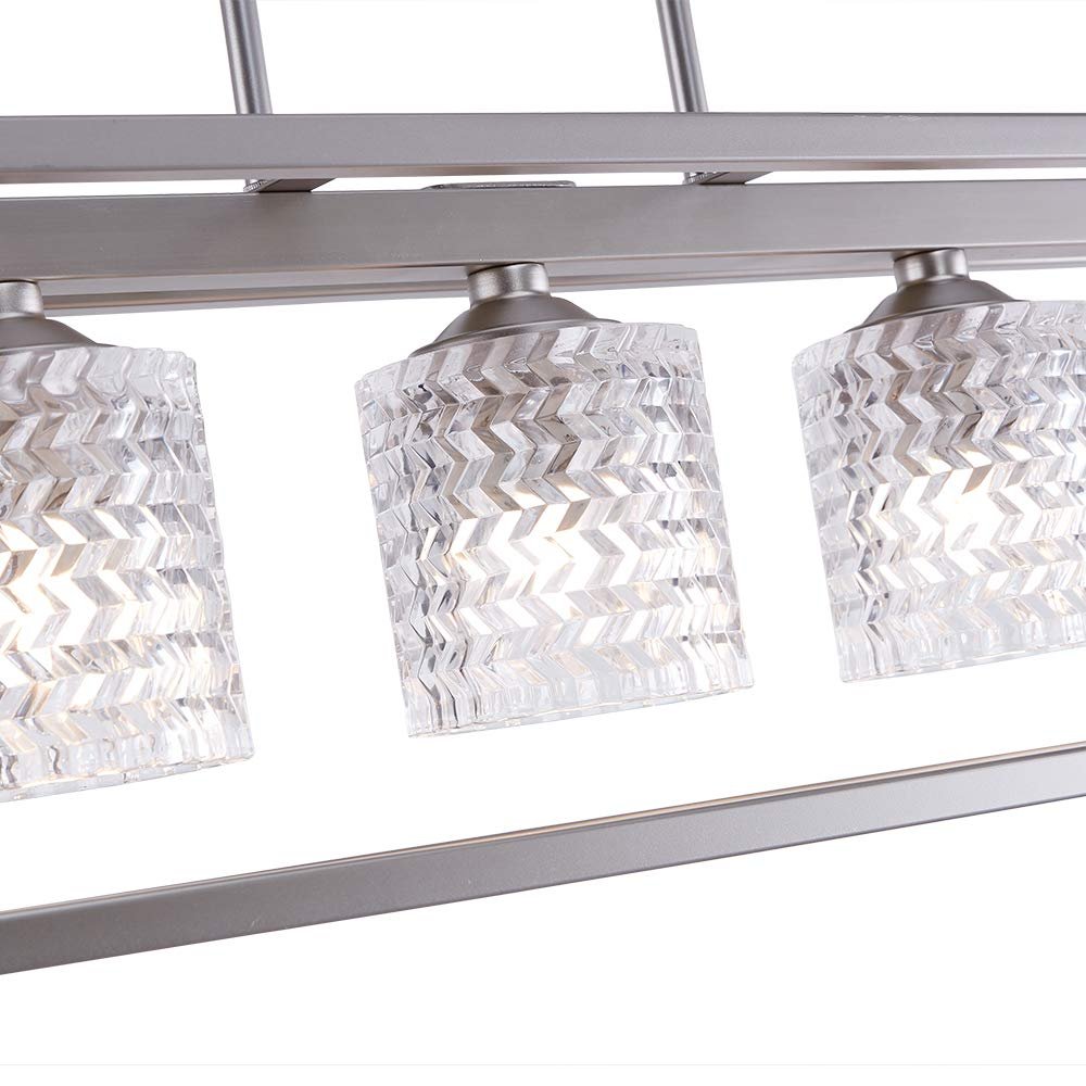 Clear Kitchen Island Five Light Metal Dimmable Chandelier With Clear Shades on a white background