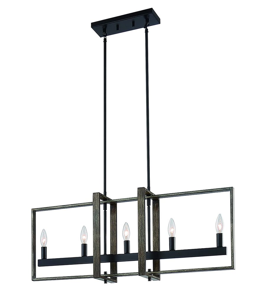 Brown And Black Kitchen Island Five Light Metal Dimmable Chandelier on a white background