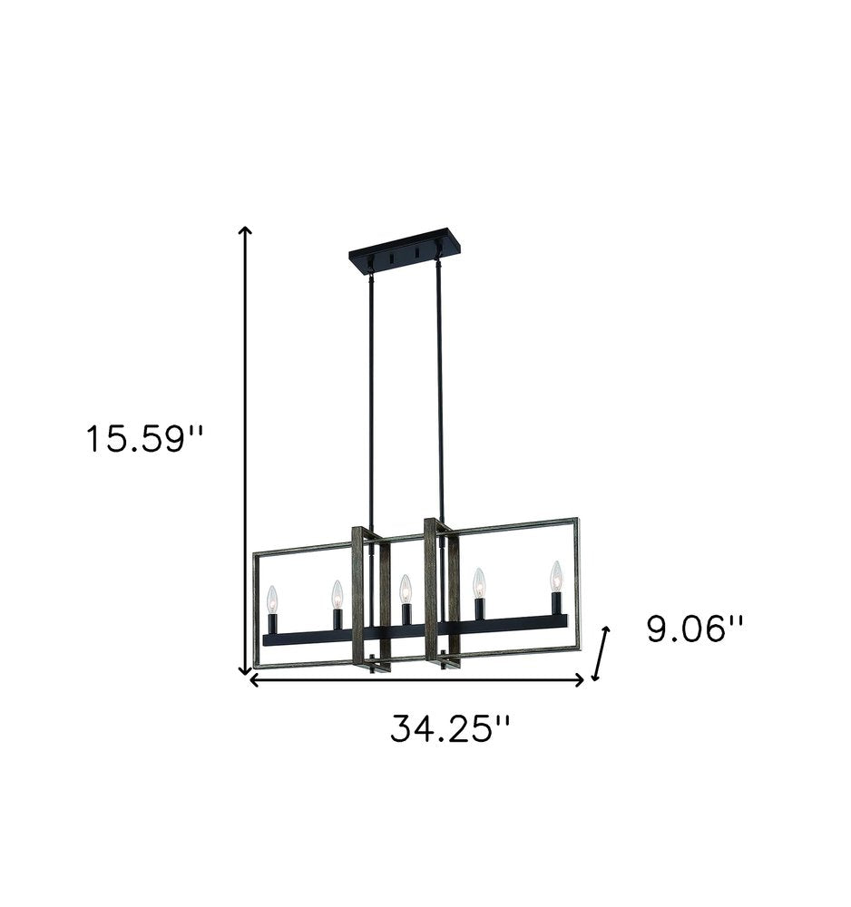 Brown And Black Kitchen Island Five Light Metal Dimmable Chandelier on a white background