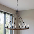 Brown And Black Candle Style Twelve Light Metal Dimmable Chandelier on a white background