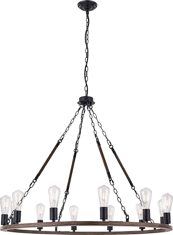 Brown And Black Candle Style Twelve Light Metal Dimmable Chandelier on a white background