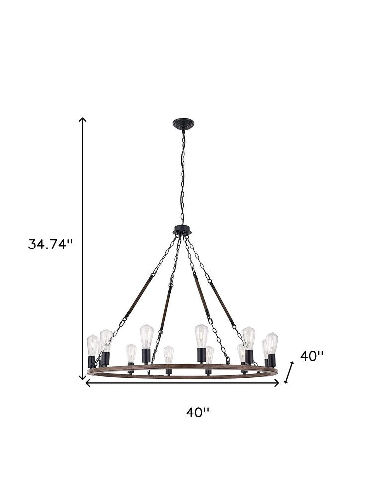 Brown And Black Candle Style Twelve Light Metal Dimmable Chandelier on a white background