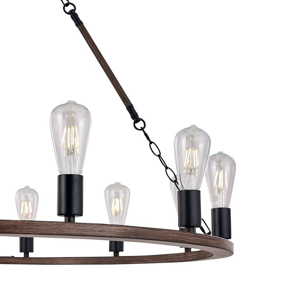 Brown And Black Candle Style Twelve Light Metal Dimmable Chandelier on a white background