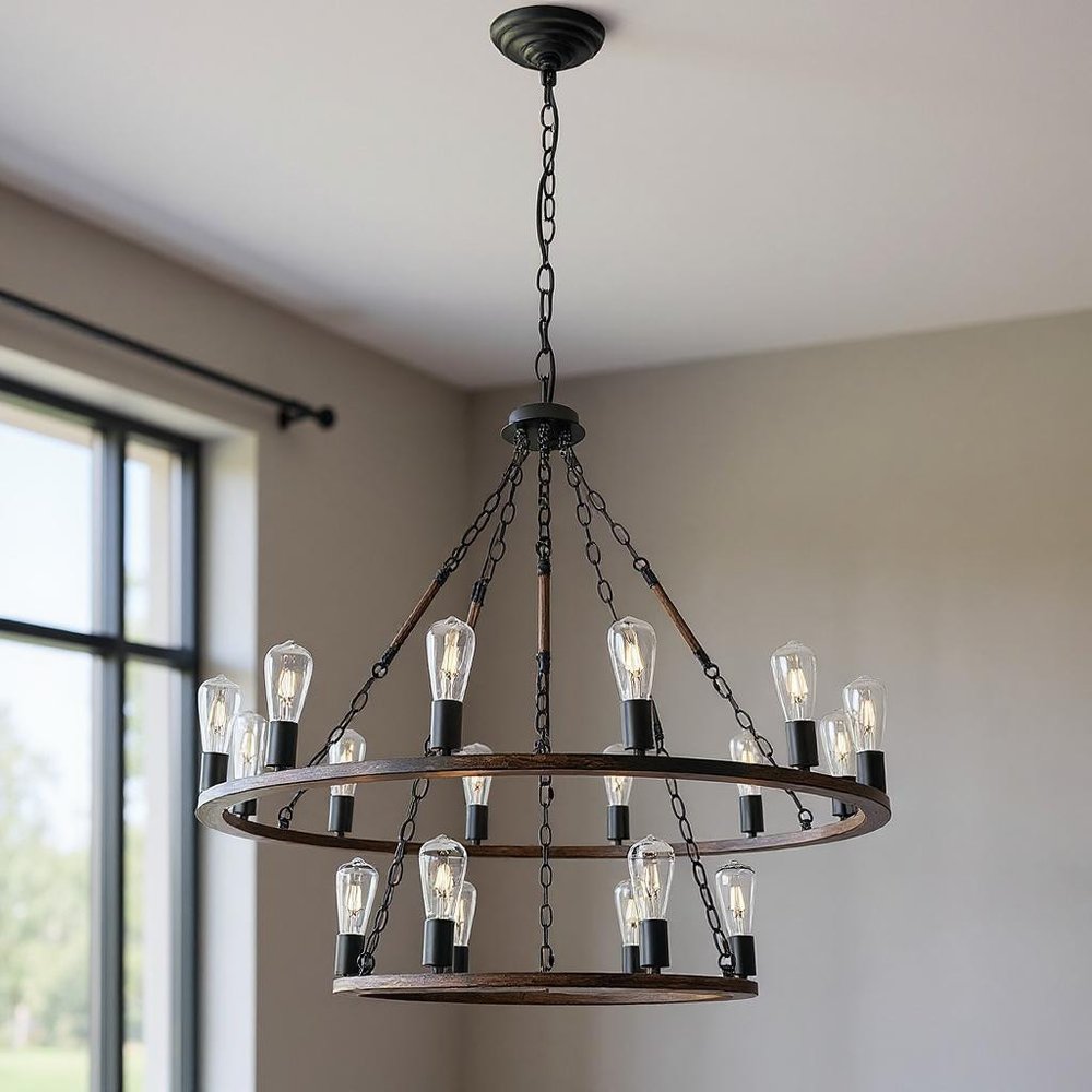 Brown And Black Candle Style Multi Light Metal Dimmable Chandelier on a white background