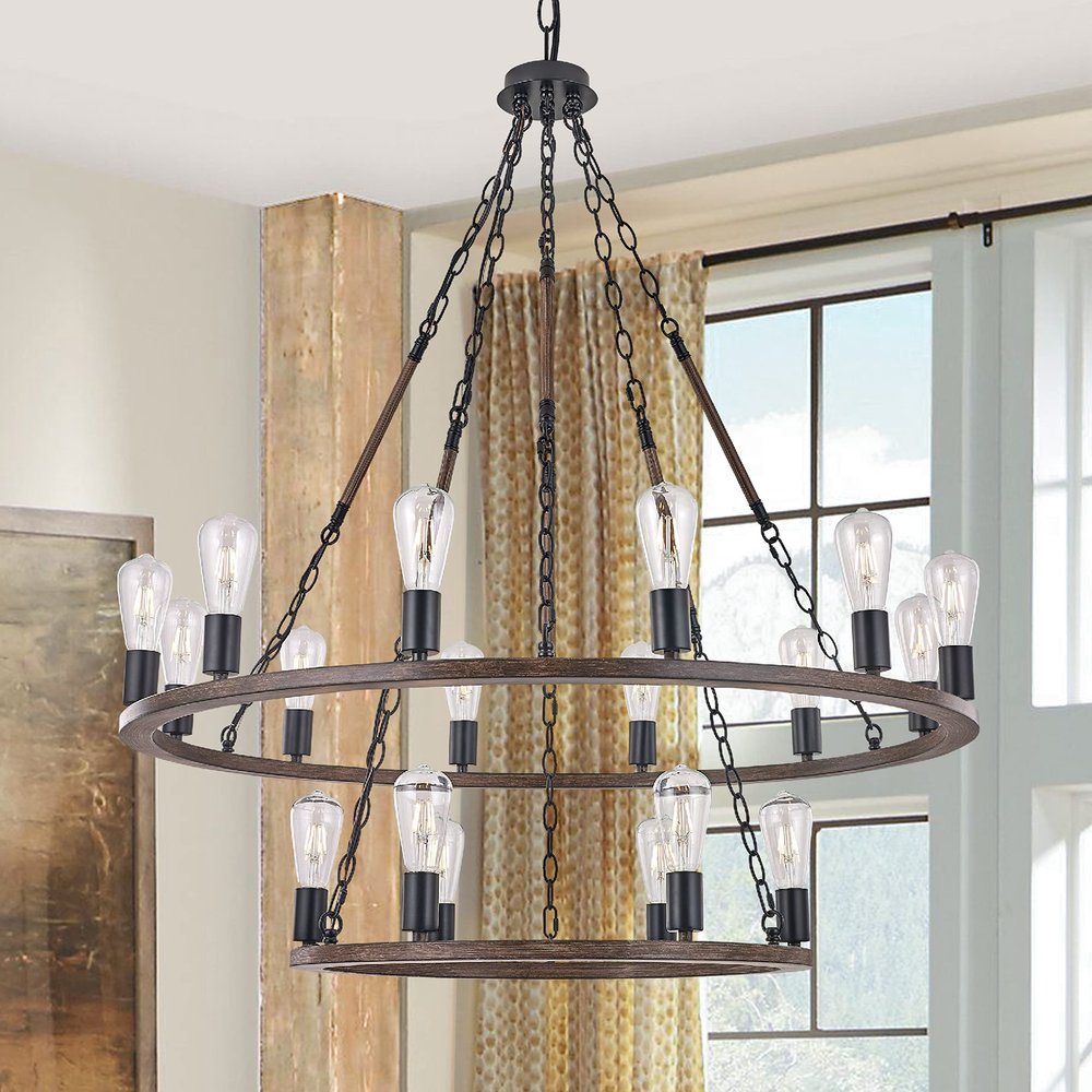 Brown And Black Candle Style Multi Light Metal Dimmable Chandelier in a home interior