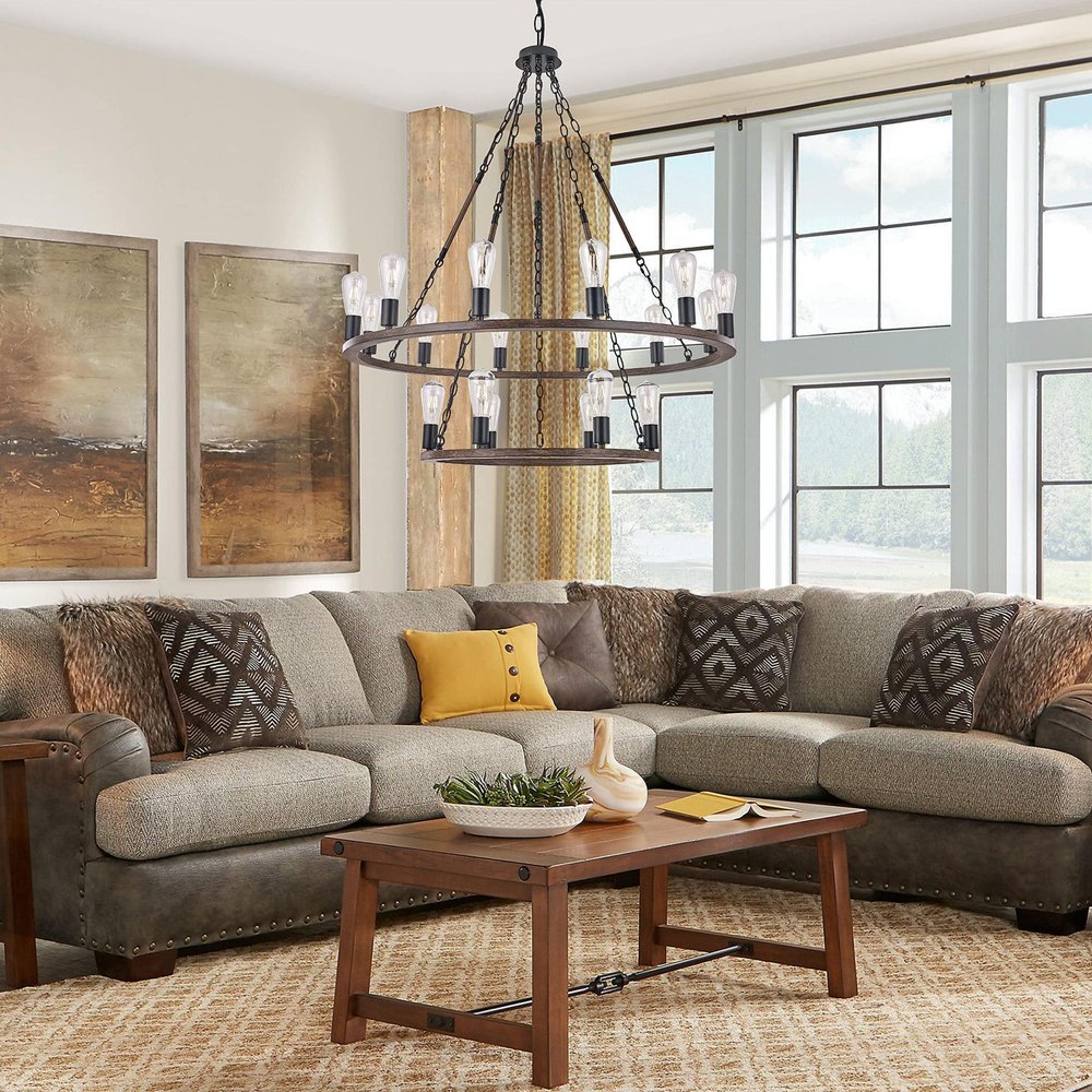 Brown And Black Candle Style Multi Light Metal Dimmable Chandelier in a home interior