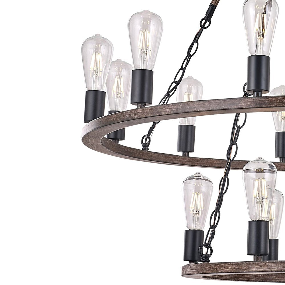 Brown And Black Candle Style Multi Light Metal Dimmable Chandelier on a white background