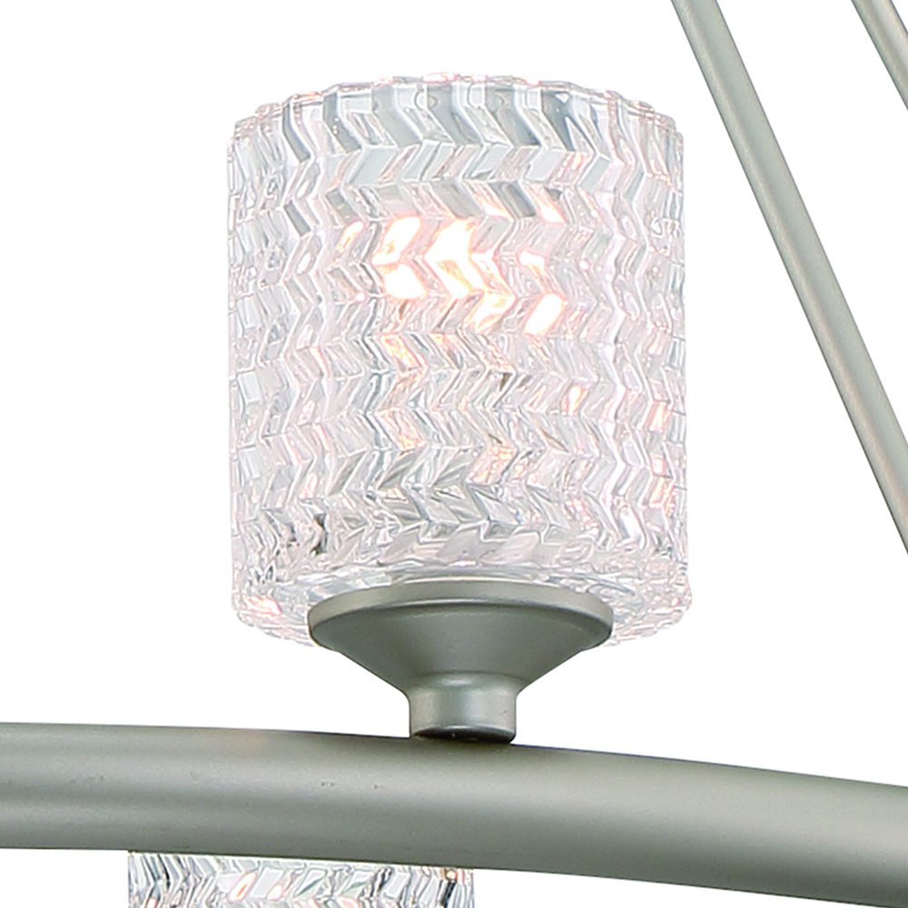 Silver Shaded Ten Light Metal Dimmable Chandelier With White Shades on a white background