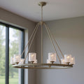 Silver Shaded Ten Light Metal Dimmable Chandelier With White Shades