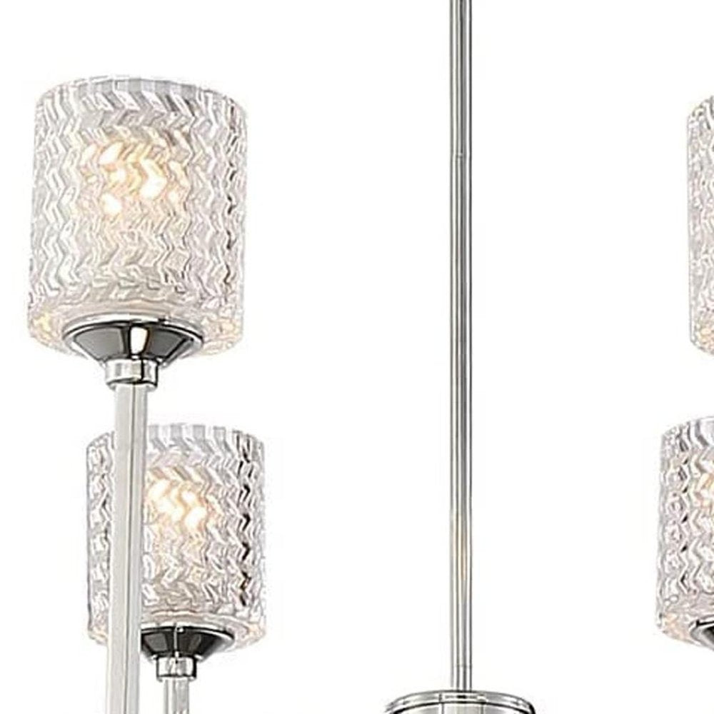 Silver Candle Style Six Light Metal Dimmable Chandelier With Clear Shades