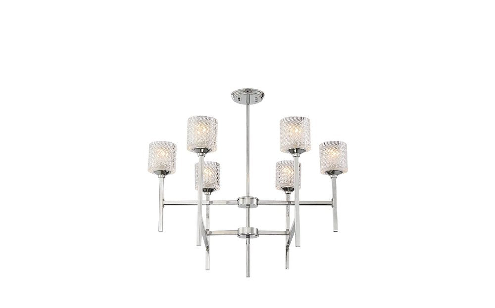 Silver Candle Style Six Light Metal Dimmable Chandelier With Clear Shades