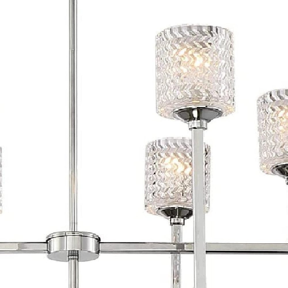 Silver Candle Style Six Light Metal Dimmable Chandelier With Clear Shades